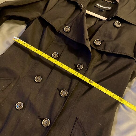 Karl Lagerfeld Paris Black Trench Coat Woman's Size S - Picture 9 of 12